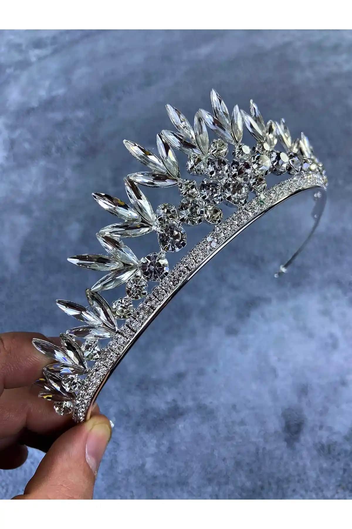 Gelin ve Kına Geceleri İçin Kristal Taşlı Yaprak Desenli Renkli Gelin Tacı