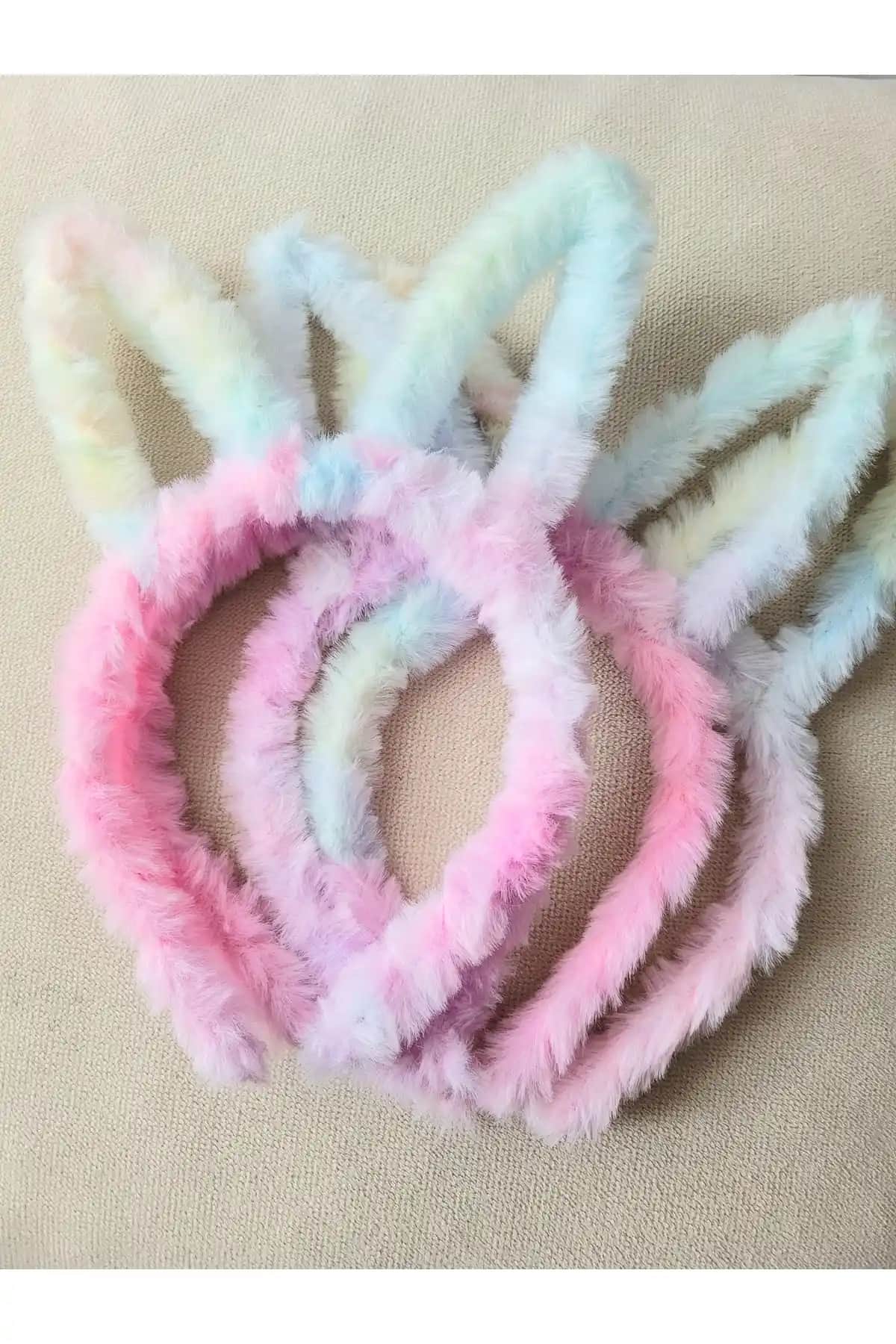 GÜLPEŞE Peluş Tavşan Kulaklı Taç Pastel Renk Geçişli Sevimli Çocuk Aksesuarı