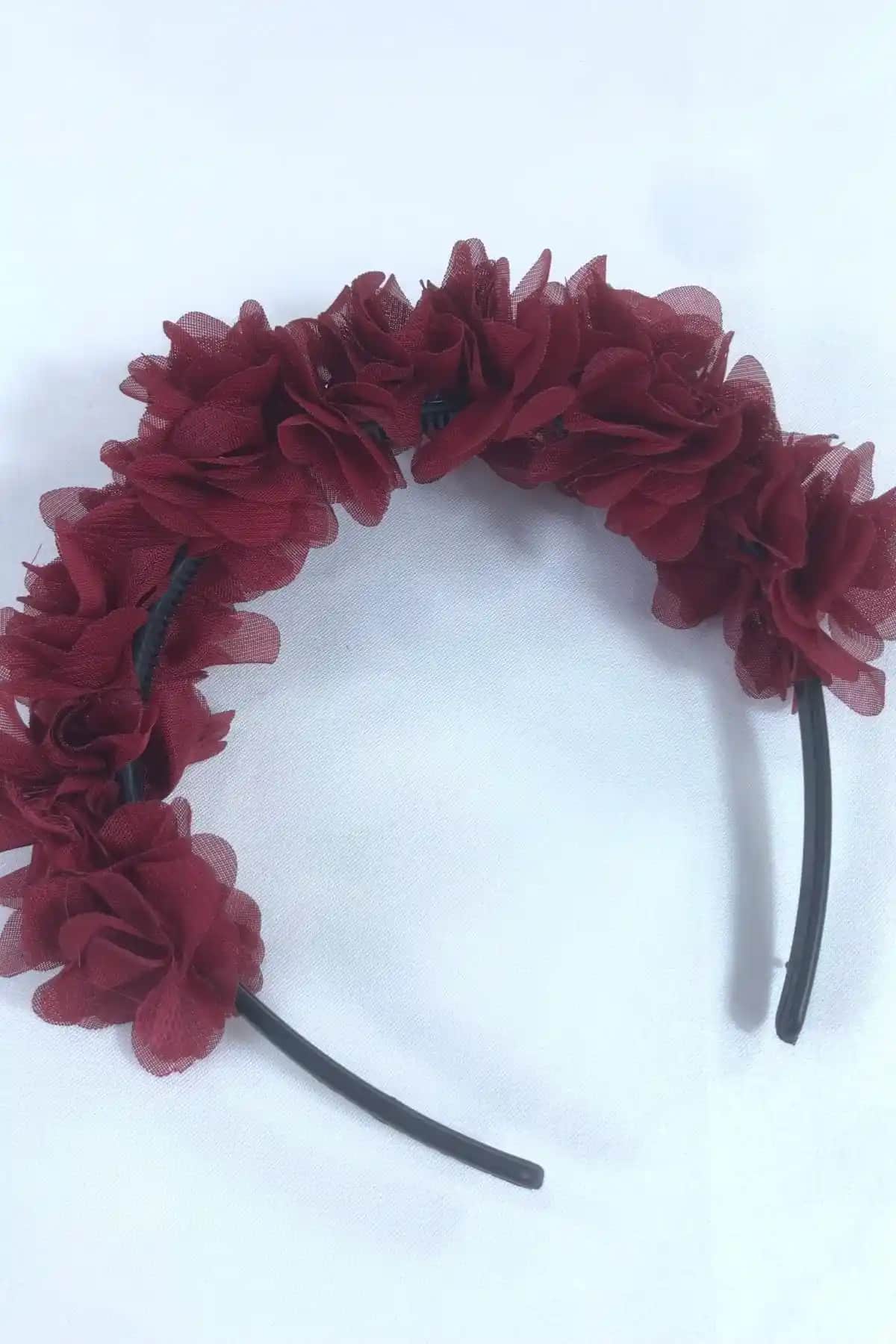 Hobigram Bordo Özel Tasarım Çiçekli Kına ve Lohusa Tacı Modern ve Zarif Aksesuar