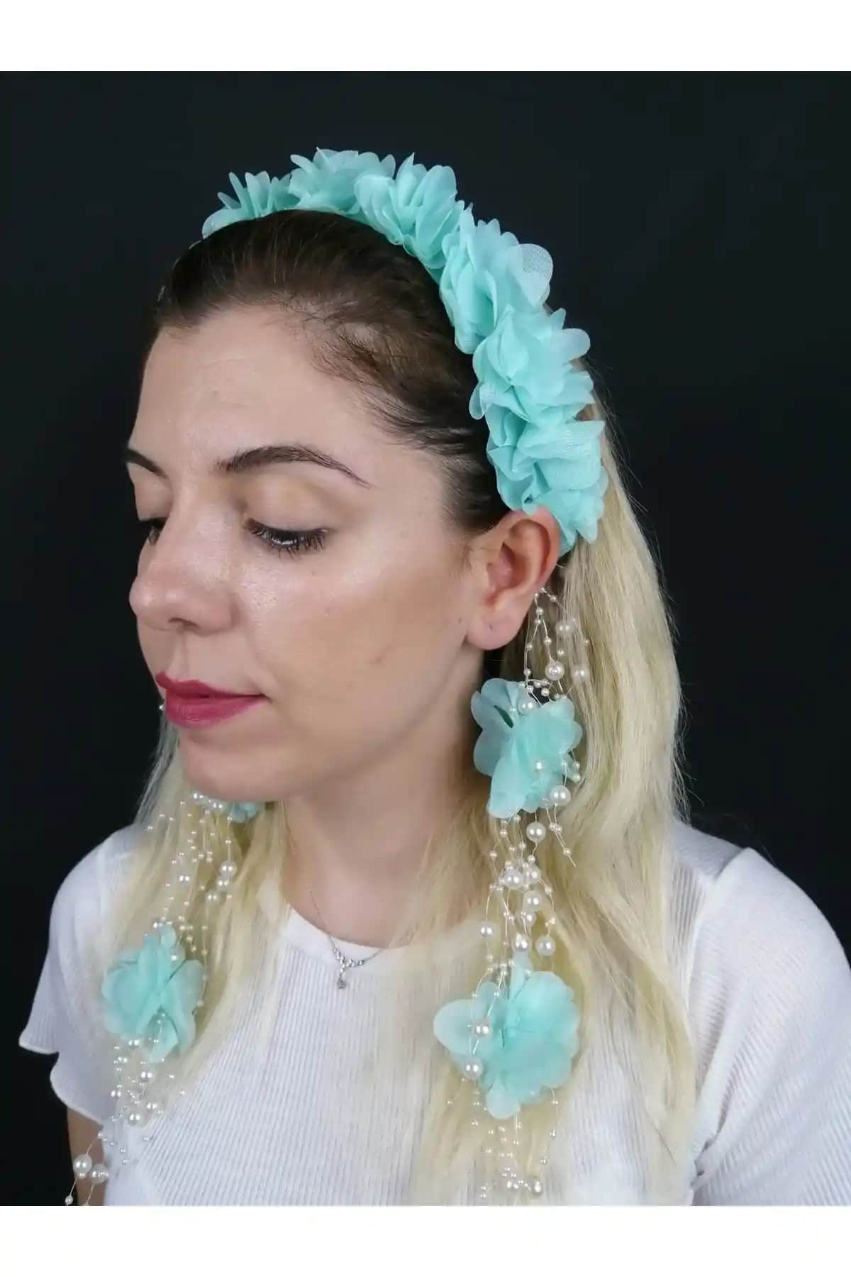 Hobigram Su Yeşili Lazer Kesim Çiçekli Taç - Zarif ve Modern Düğün ve Organizasyon Aksesuarı