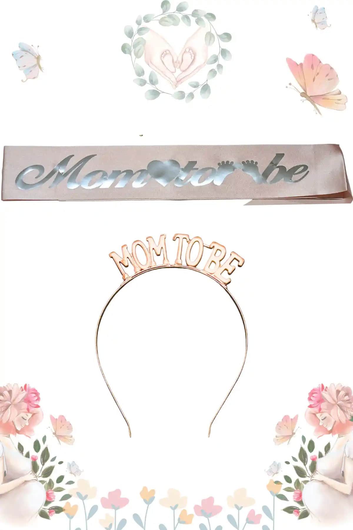 Larenya Mom To Be Metal Taç ve Kuşak ile Baby Shower Seti Şık ve Kullanışlı Tasarım