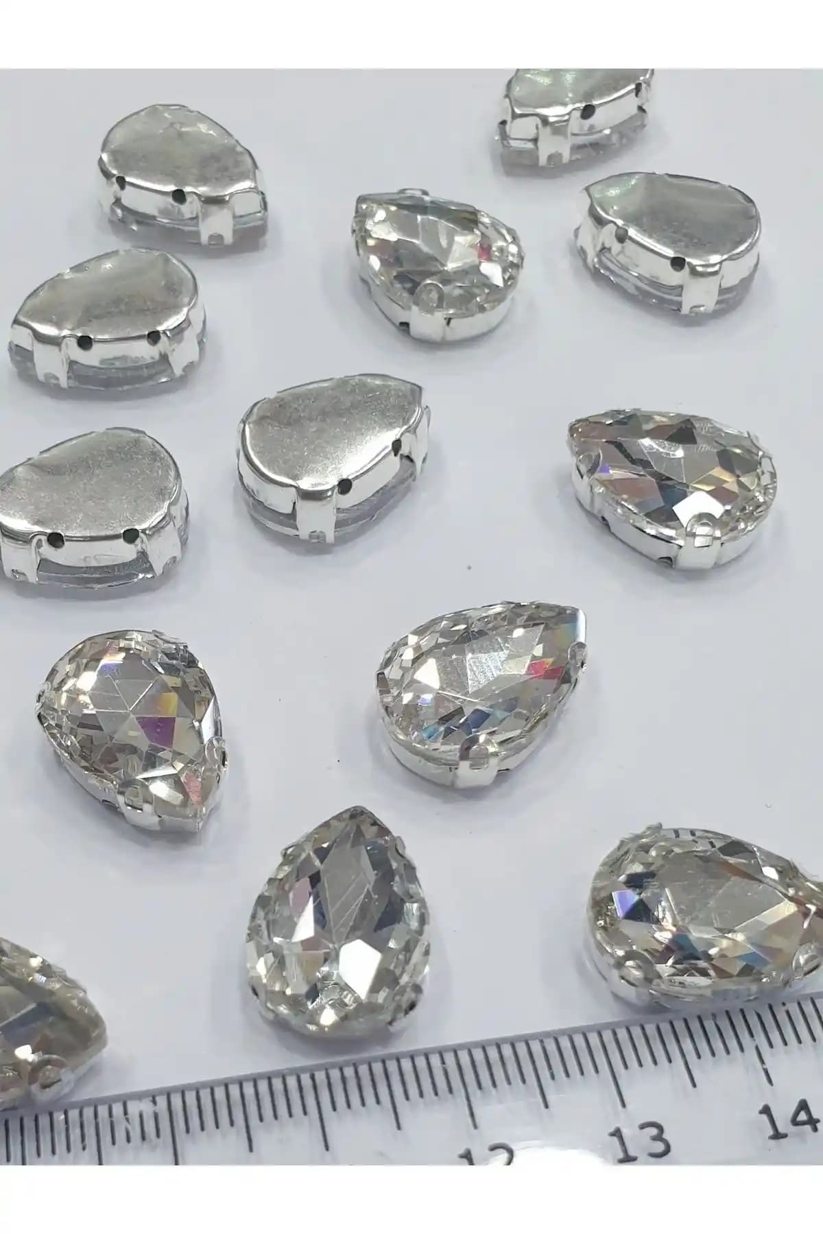 CRYSTALSHOP Kasalı Damla Taş 13x18mm - 50 Adet Yüksek Kalite Kristal Süsleme