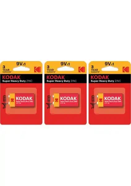 Kodak 3'lü Blister Ambalaj Çinko Karbon 9 Volt Pil - Uzun Ömürlü ve Çevre Dostu