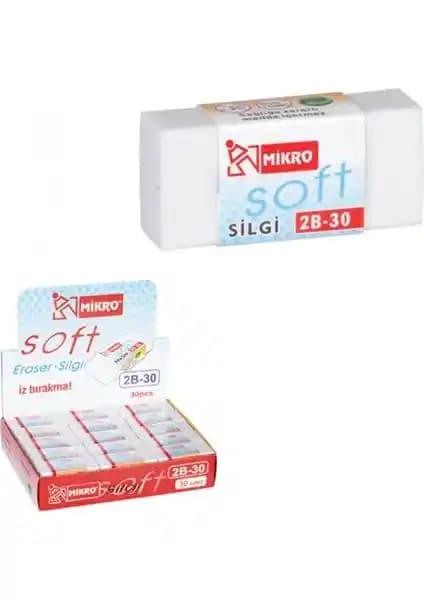 Mikro Soft 2b-30 Beyaz Silgi 30'lu Paket: Yumuşak, İz Bırakmayan ve Çocuklara Uygun Silgi