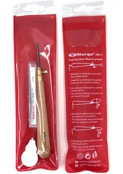 Nurge Punch İğnesi Seti: 3 İğneli Ahşap Saplı Yüksek Kalite Punch İşleme Aracı