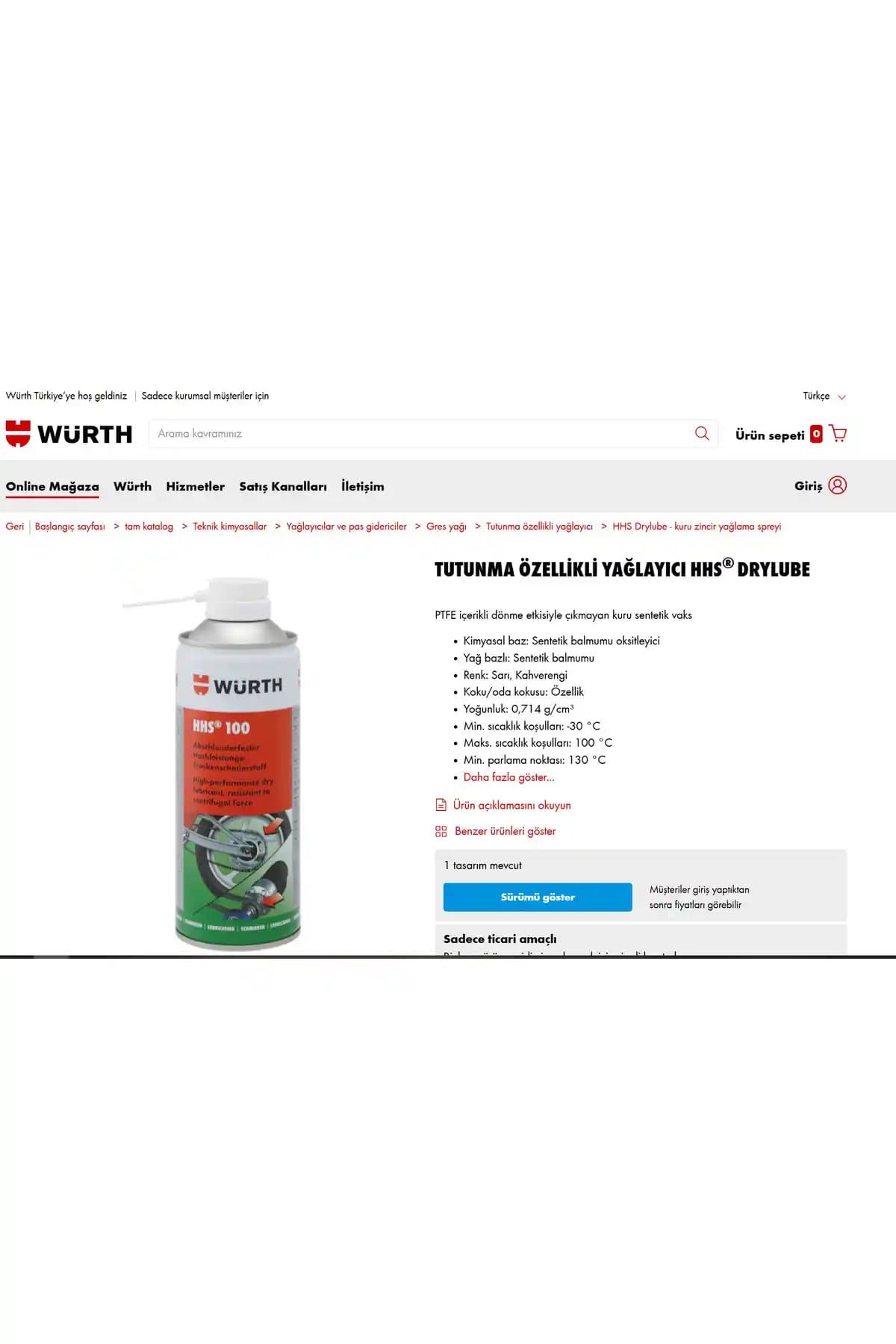 Würth HHS Drylube 400 ml Kuru Zincir Yağlayıcı: Yüksek Performans ve Korozyon Koruması