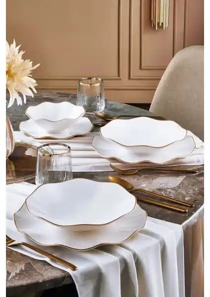 Güral Porselen Nesrin Gold 24 Parça Yemek Takımı Beyaz Şıklık ve Zarafet