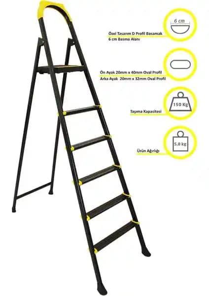 Ertekpa Leo 5+1 Basamaklı Metal Siyah Merdiven: Dayanıklı ve Güvenli Tasarım