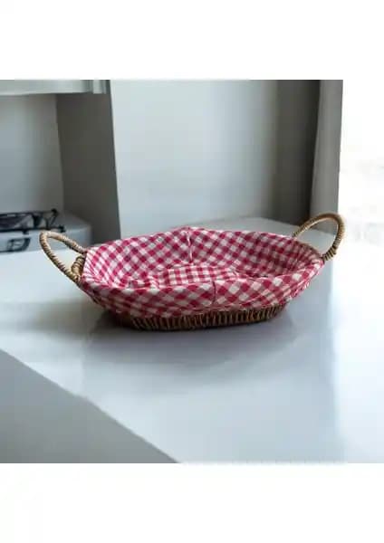 Hasır Görünümlü Plastik Ekmek Sepeti Kulplu Bezli Oval Pratik ve Şık Mutfak Çözümü