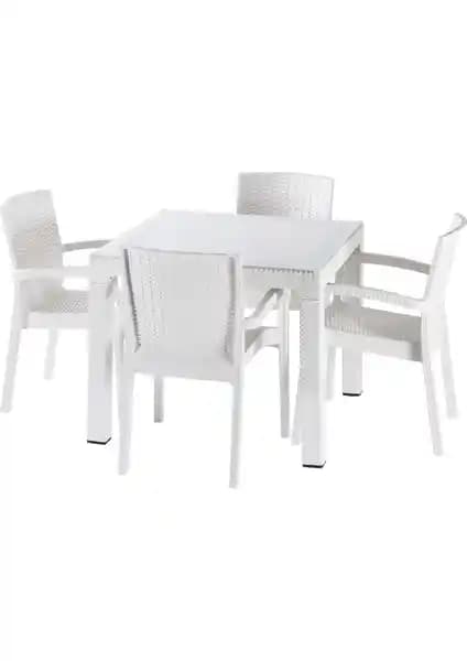 Violet 90x90 Rattan Trend Lüx Camlı Masa Takımı Modern ve Şık Tasarım